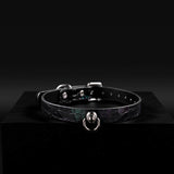 Obsidian Nocturne - Embossed Leather BDSM Collar with Chain Leash