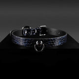 Obsidian Nocturne - Embossed Leather BDSM Collar with Chain Leash