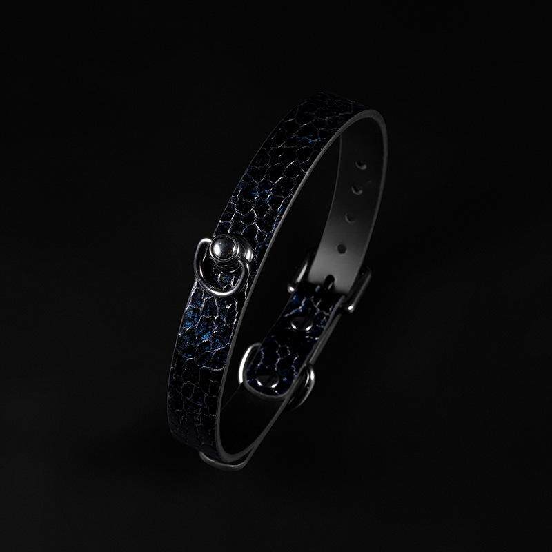 Obsidian Nocturne - Embossed Leather BDSM Collar with Chain Leash