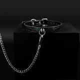 Obsidian Nocturne - Embossed Leather BDSM Collar with Chain Leash