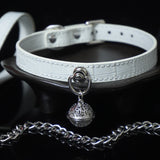 Midnight Chime - Embossed Leather BDSM Slave Collar with Filigree Bell