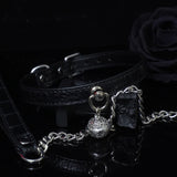 Midnight Chime - Embossed Leather BDSM Slave Collar with Filigree Bell