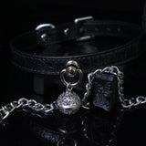 Midnight Chime - Embossed Leather BDSM Slave Collar with Filigree Bell