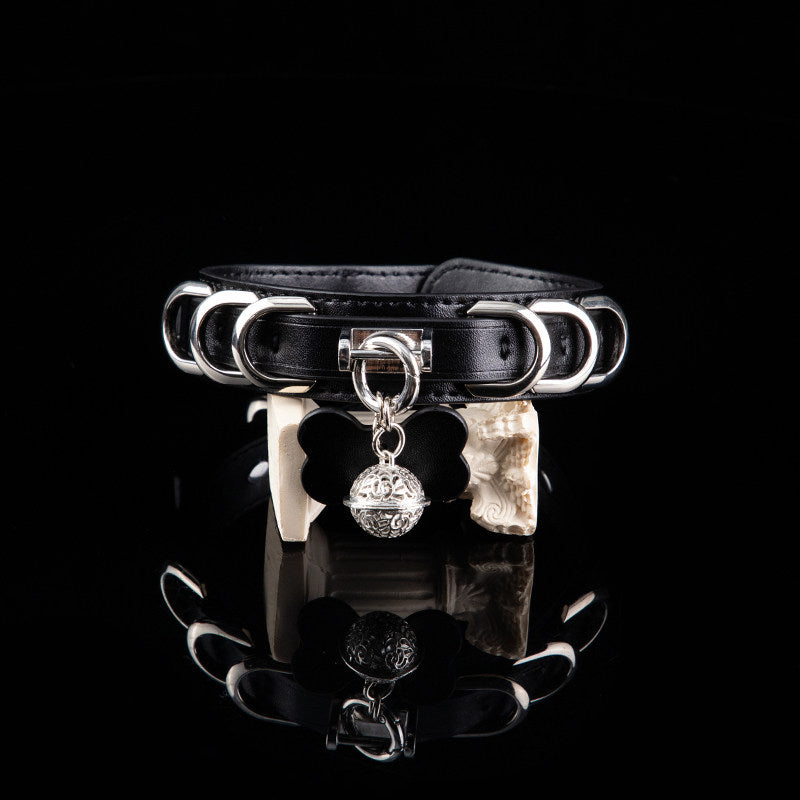 Iron Empress - Multi-Ring Leather BDSM Slave Collar with Bell & Bow