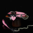 Scarlet Blush & Obsidian - Heart-Adorned Pink Leather BDSM Pet Collar