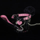 Scarlet Blush & Obsidian - Heart-Adorned Pink Leather BDSM Pet Collar