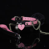 Scarlet Blush & Obsidian - Heart-Adorned Pink Leather BDSM Pet Collar