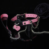 Scarlet Blush & Obsidian - Heart-Adorned Pink Leather BDSM Pet Collar