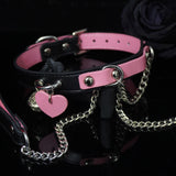 Scarlet Blush & Obsidian - Heart-Adorned Pink Leather BDSM Pet Collar