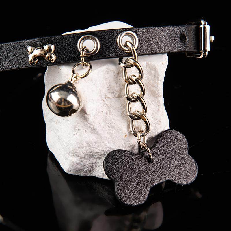 Pet-Play Paradise - Charming Pink Leather Collar with Canine Accents