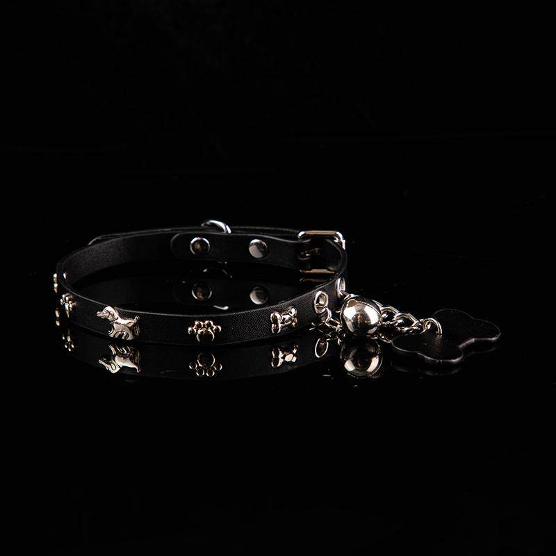 Pet-Play Paradise - Charming Pink Leather Collar with Canine Accents