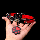 Crimson Shadow - Two-Tone Red & Black Cute Leather BDSM Collar with Paw Charm