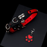 Crimson Shadow - Two-Tone Red & Black Cute Leather BDSM Collar with Paw Charm