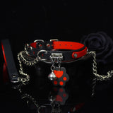 Obsidian & Ember - Red-Lined Leather BDSM Collar with Paw Charm & Leash