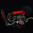 Obsidian & Ember - Red-Lined Leather BDSM Collar with Paw Charm & Leash