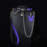 Obsidian & Ember - Red-Lined Leather BDSM Collar with Paw Charm & Leash