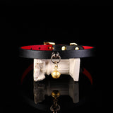 Midnight Gilt - Red-Lined Leather BDSM Slave Collar with Golden Bell