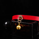 Midnight Gilt - Red-Lined Leather BDSM Slave Collar with Golden Bell