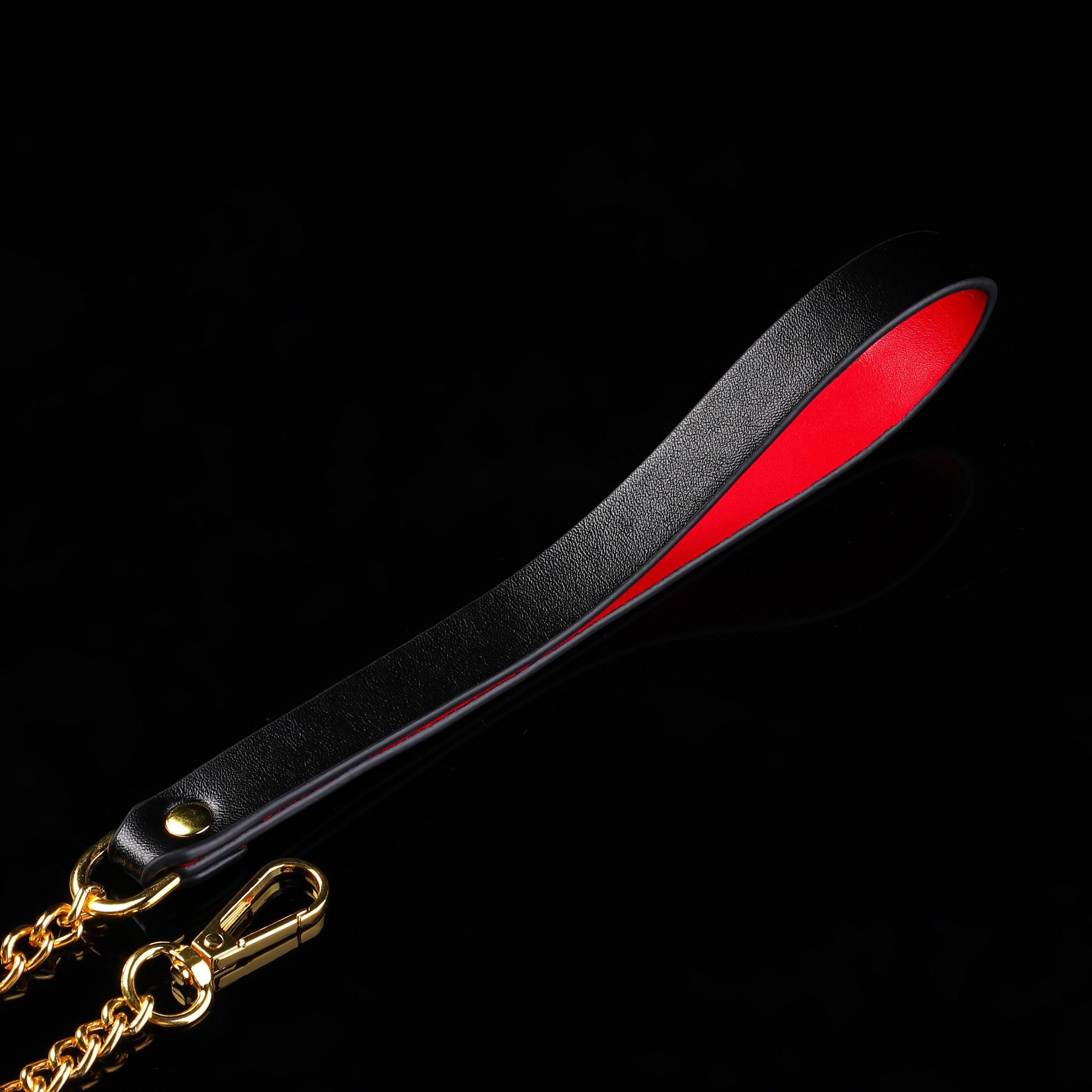 Midnight Gilt - Red-Lined Leather BDSM Slave Collar with Golden Bell