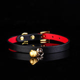 Midnight Gilt - Red-Lined Leather BDSM Slave Collar with Golden Bell