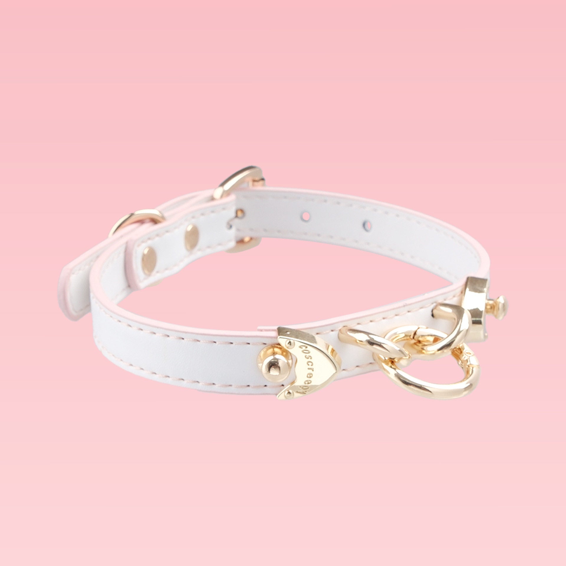 Alabaster Vow - Elegant White Leather BDSM Collar with Golden Accents