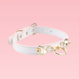 Alabaster Vow - Elegant White Leather BDSM Collar with Golden Accents