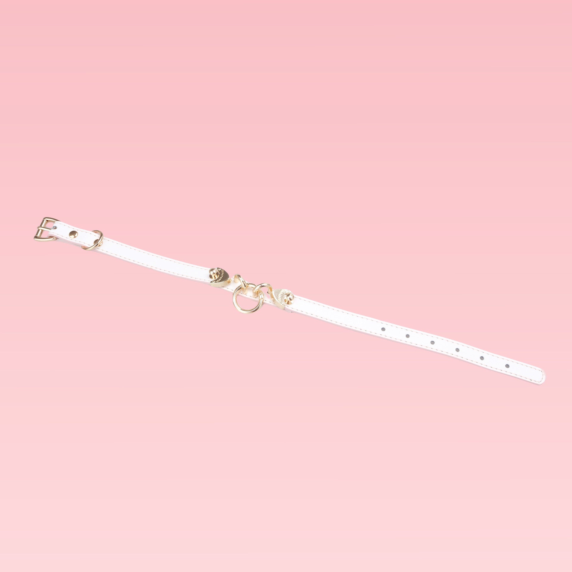 Alabaster Vow - Elegant White Leather BDSM Collar with Golden Accents