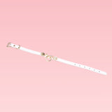 Alabaster Vow - Elegant White Leather BDSM Collar with Golden Accents