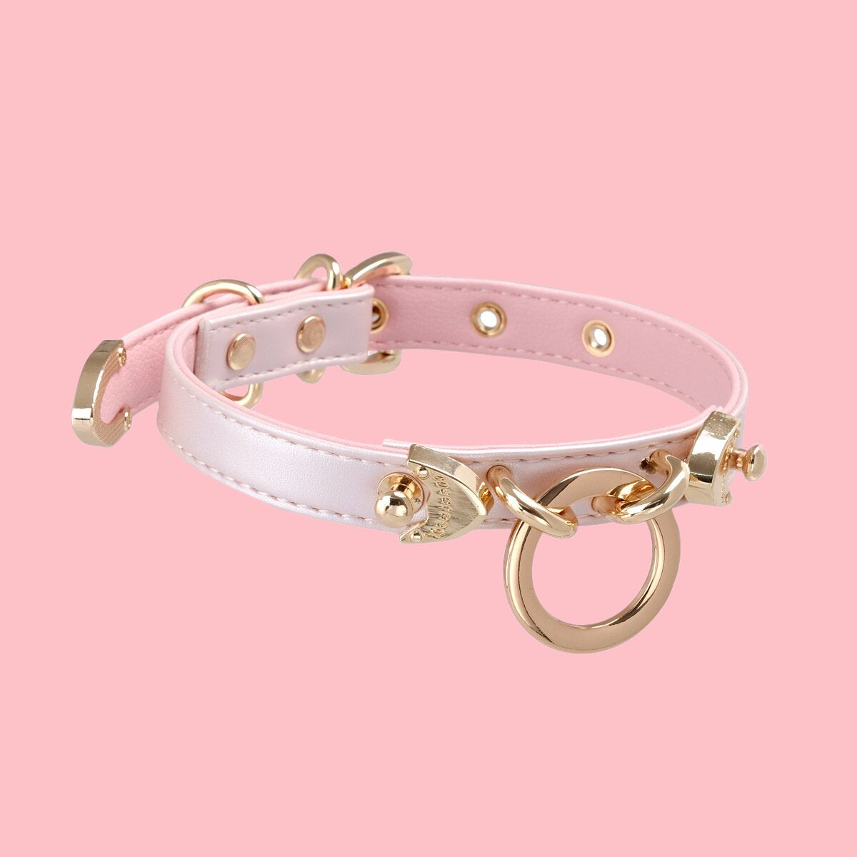 Alabaster Vow - Elegant White Leather BDSM Collar with Golden Accents