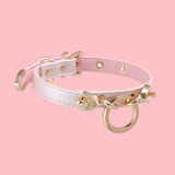 Alabaster Vow - Elegant White Leather BDSM Collar with Golden Accents