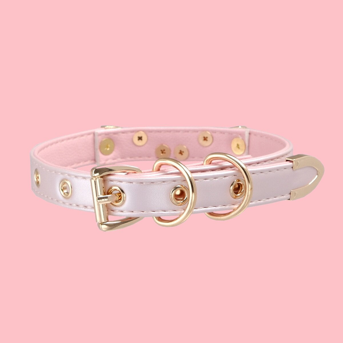 Alabaster Vow - Elegant White Leather BDSM Collar with Golden Accents