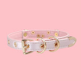 Alabaster Vow - Elegant White Leather BDSM Collar with Golden Accents