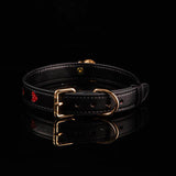 Crimson Hearts - Black & Red Leather BDSM Collar with Filigree Bell