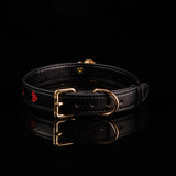 Crimson Hearts - Black & Red Leather BDSM Collar with Filigree Bell