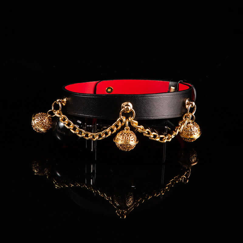 Gilded Symphony - Triple Filigree Bell Leather BDSM Slave Collar