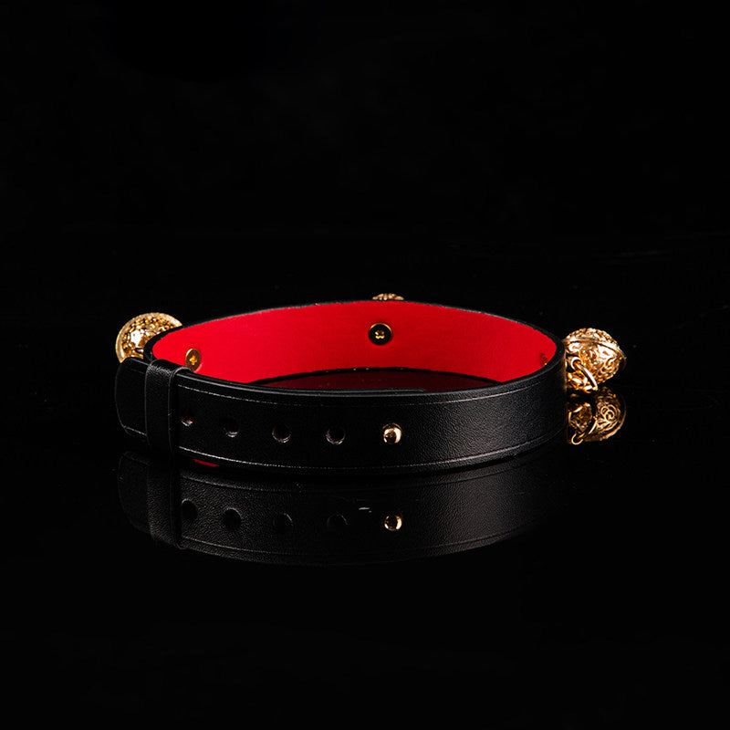 Gilded Symphony - Triple Filigree Bell Leather BDSM Slave Collar