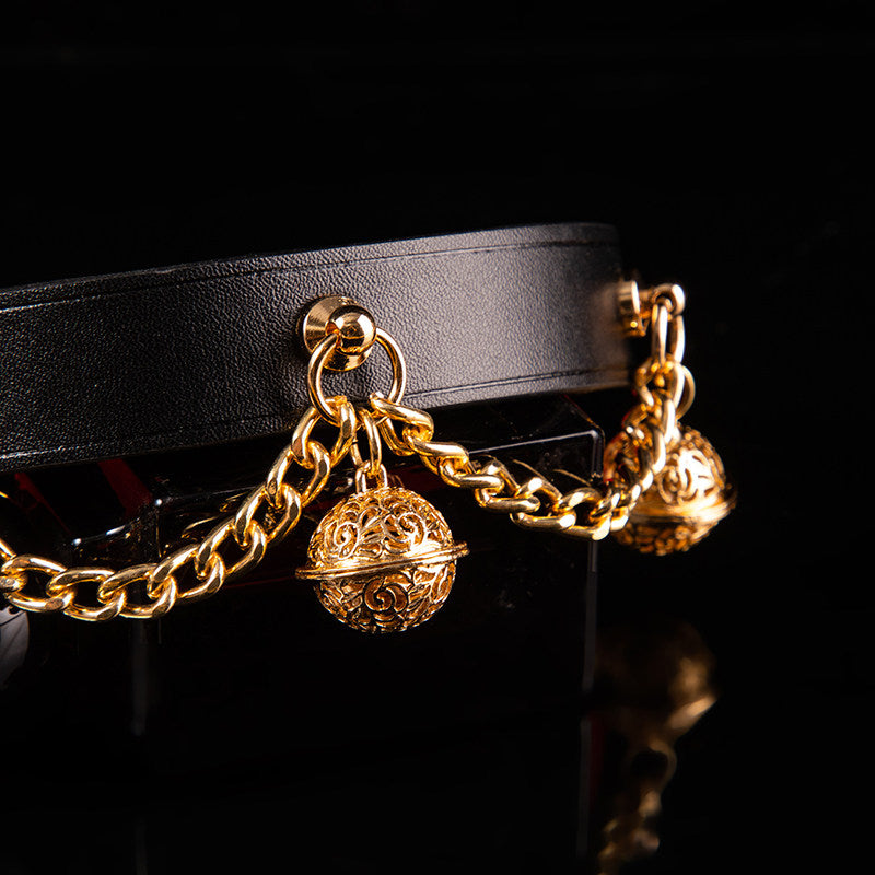 Gilded Symphony - Triple Filigree Bell Leather BDSM Slave Collar