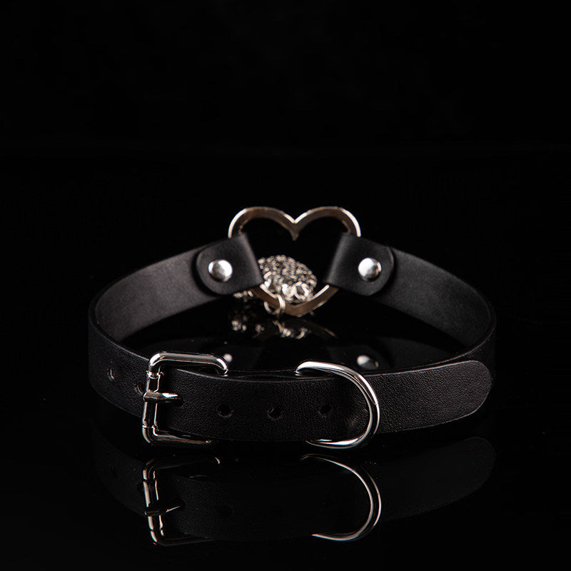 Sacred Affection - Filigree Heart Pendant Black Leather Collar