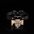 Sacred Affection - Filigree Heart Pendant Black Leather Collar