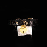 Obsidian Marble - Heart Padlock Lockable Leather BDSM Collar