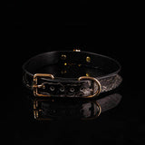 Obsidian Marble - Heart Padlock Lockable Leather BDSM Collar