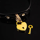 Obsidian Marble - Heart Padlock Lockable Leather BDSM Collar