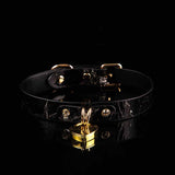 Obsidian Marble - Heart Padlock Lockable Leather BDSM Collar