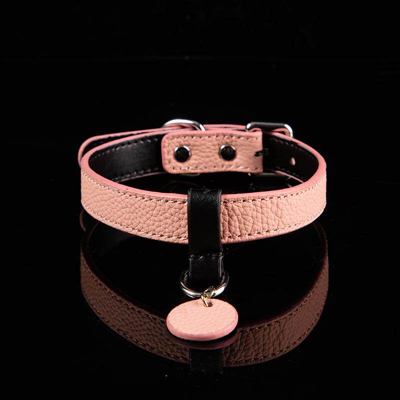 Petal Soft Devotion - Pink Litchi Grain Leather BDSM Collar