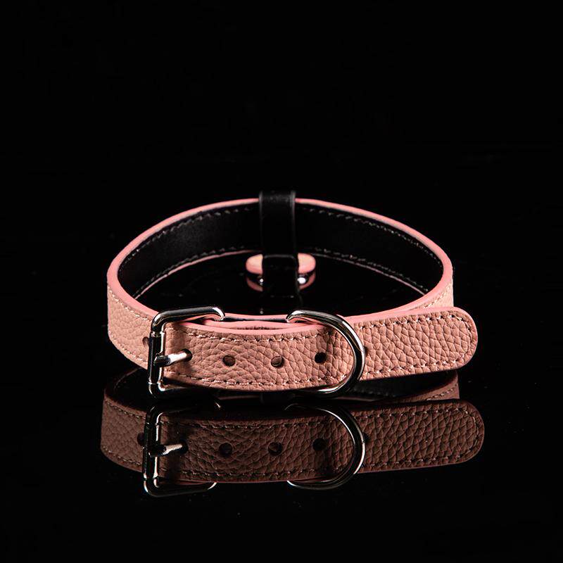 Petal Soft Devotion - Pink Litchi Grain Leather BDSM Collar