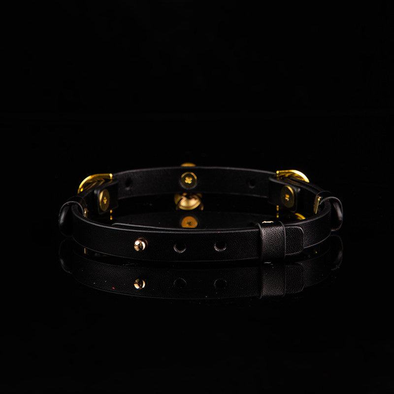 Celestial Alignment - Golden Planet Chime Leather BDSM Collar