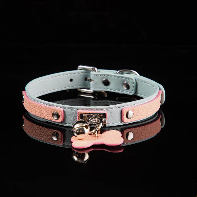 Pastel Playtime - Bone Charm & Bell Leather BDSM Collar