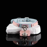 Pastel Playtime - Bone Charm & Bell Leather BDSM Collar