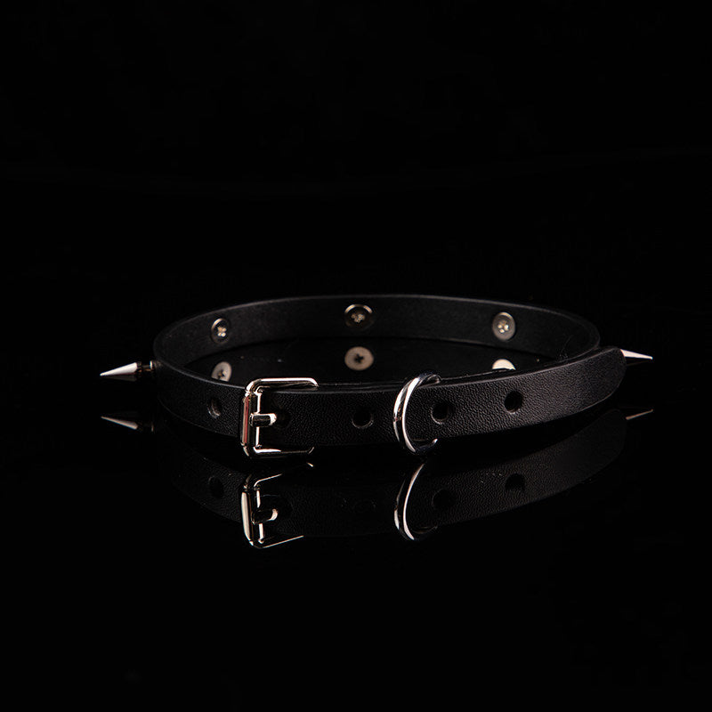 Shadow Paw - Spiked Black Leather BDSM Collar with Paw Charm