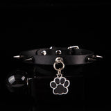 Shadow Paw - Spiked Black Leather BDSM Collar with Paw Charm